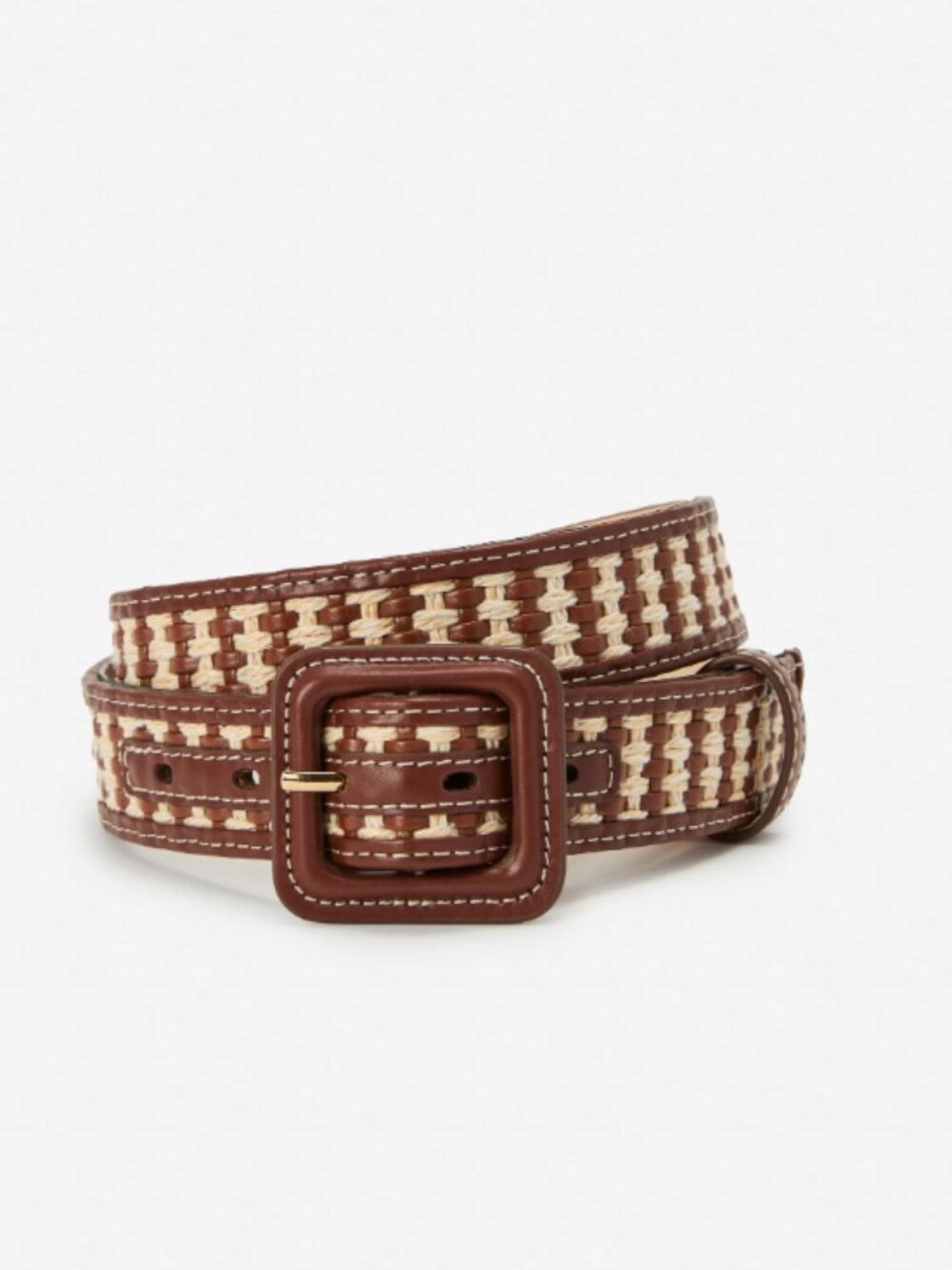 J. McLaughlin Brown and Cream Woven Leather Belt
